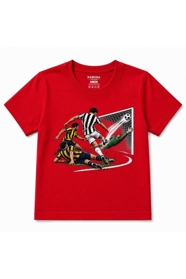 Last Second Football Action Designed Kids T-Shirt in Front of the Goal