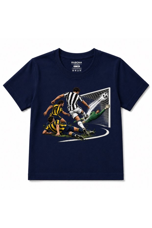 Last Second Football Action Designed Kids T-Shirt in Front of the Goal