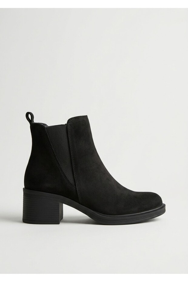 D26Kb-1700 Genuine Leather with Rubber Detailing 6cm Thick Heel Boots for Women