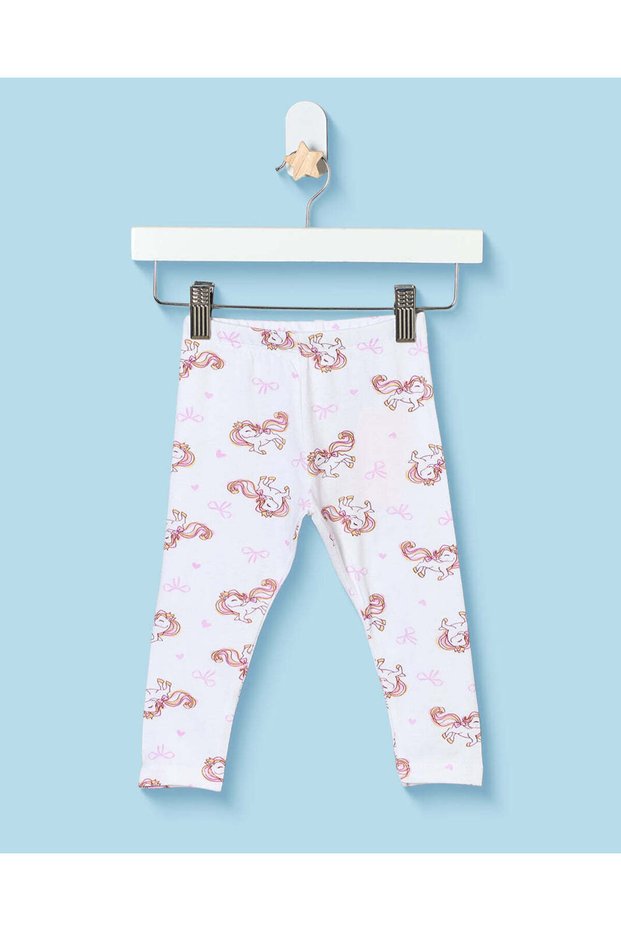 Infant Girls White Pony All Over Print Leggings