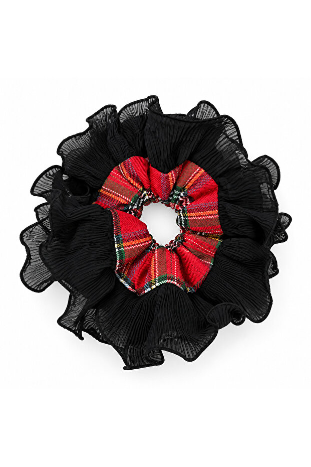 Ruffle Detailed Gingham Scrunchie Buckle
