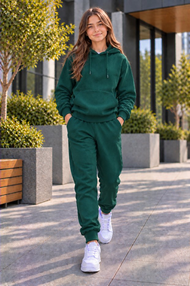 Children's Girls Oversize Hooded Rubberized Leggings Track Suit Set
