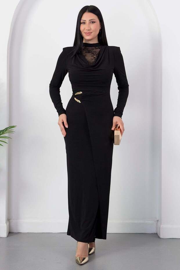 Degaje Collar Lace Detail Buckle Dress Grs4176
