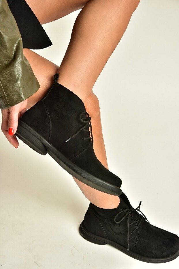 Z996861502 Black Suede Lace-Up Women's Boots