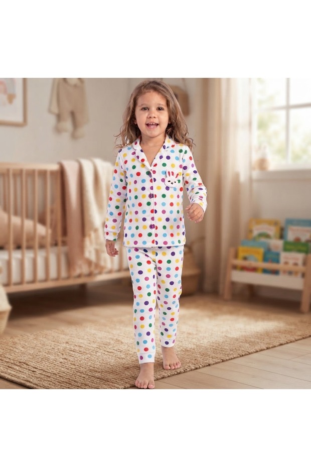 100% Cotton Interlock Polka Dot Long Sleeved Pajama Set 4Y,5Y,6Y Girl