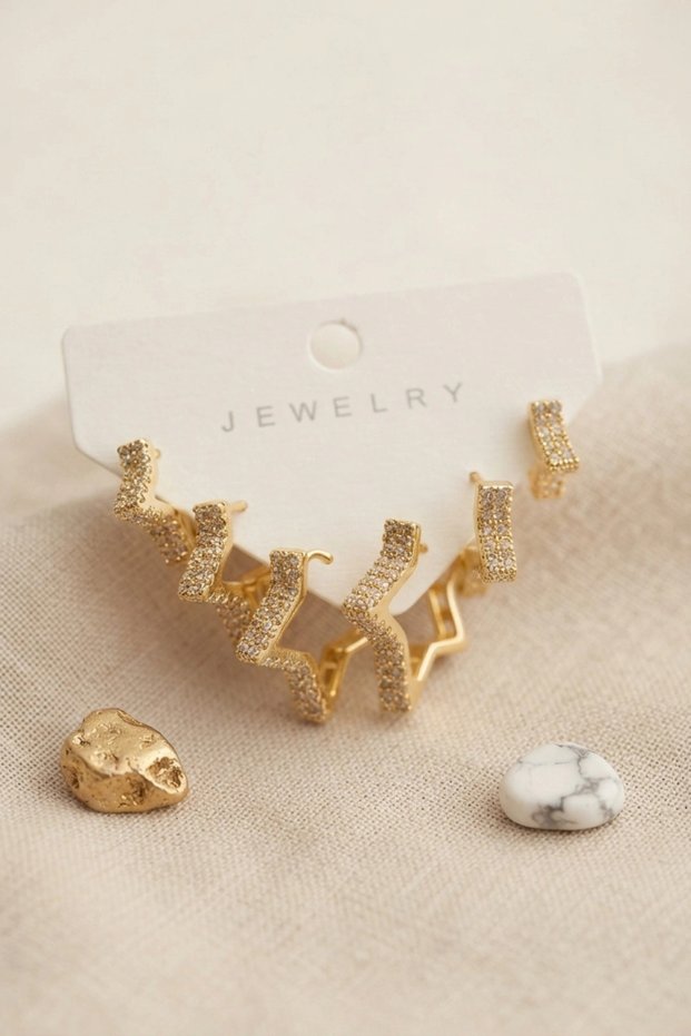 Gold Color Zircon Stone Brass Thick Star Model Women's Earring Set Tj-Bkp12159