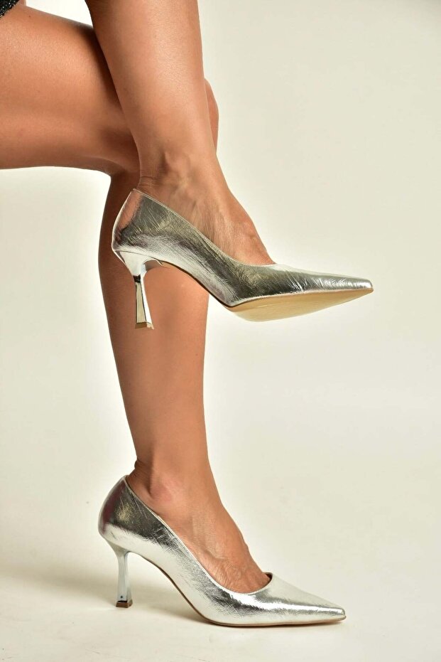 Z820405009 Silver Pointed Toe Thin Heeled Women's Shoes