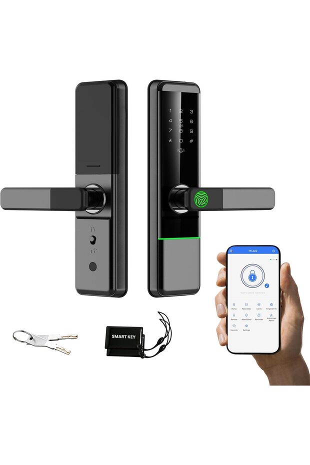 قفل باب ذكي بتقنية البلوتوث R5 مع تطبيق TTLock - نظام دخول بدون مفتاح 5 في 1 يعمل بالبصمة والرمز السري وRFID والبصمة الذكية