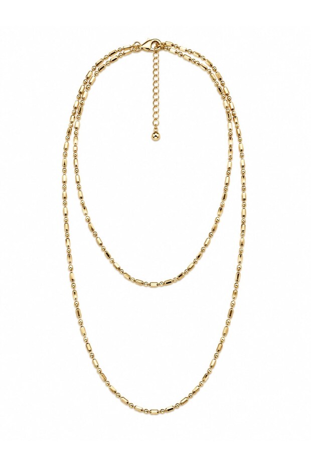 Topçuk and Stick Plate Row Gold Necklace