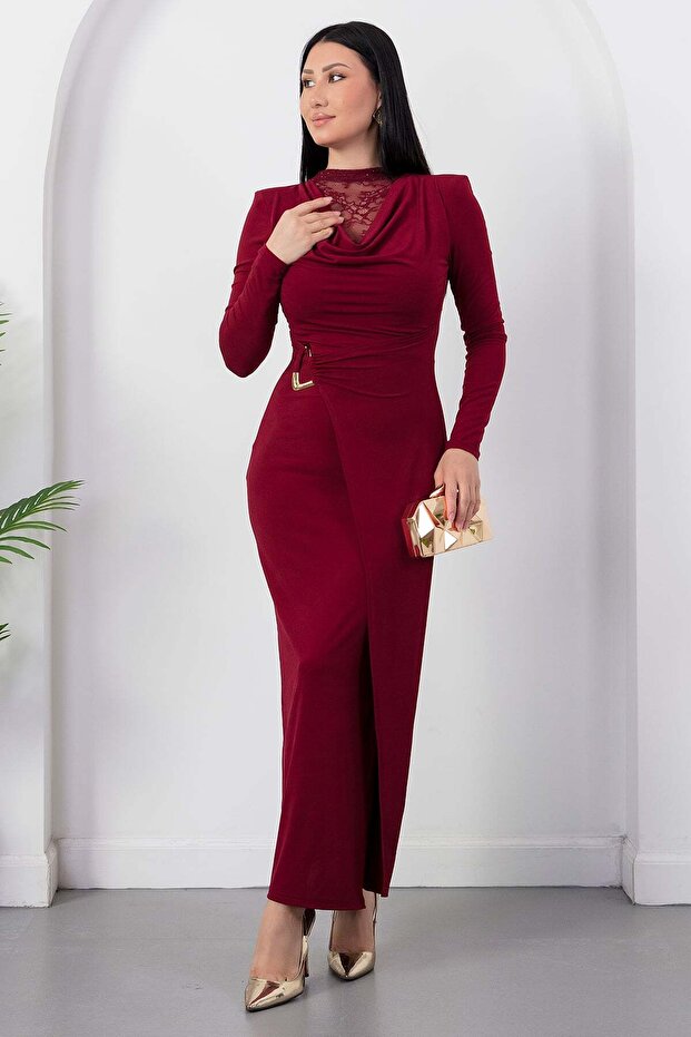 Degaje Collar Lace Detail Buckle Dress Grs4176