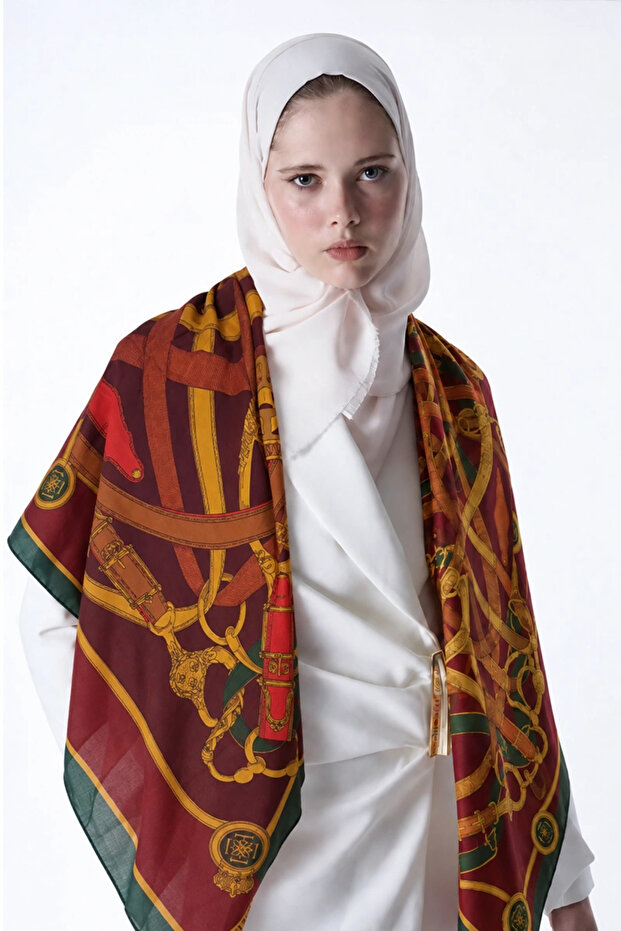 Viscose silk shoulder shawl belt pattern - burgundy