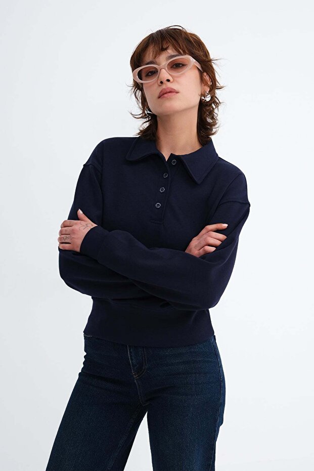 Collared Buttoned Sweatshirt S06096