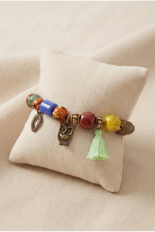 E Handmade Glass Beads and Metal Apparatus Detailed Bracelet