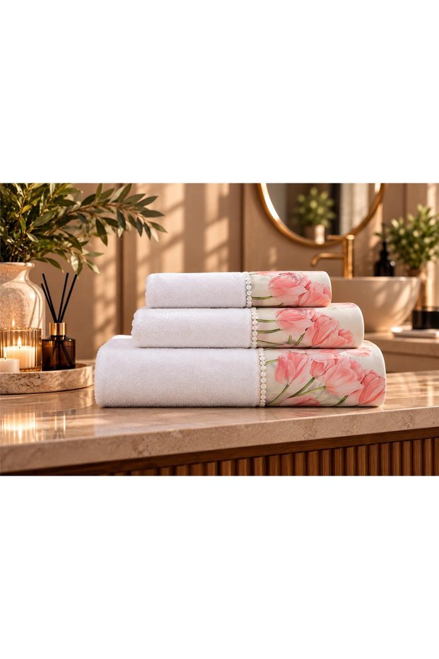 Poli̇na 100% Cotton White Towel Set 3 Pieces - Lale 1622