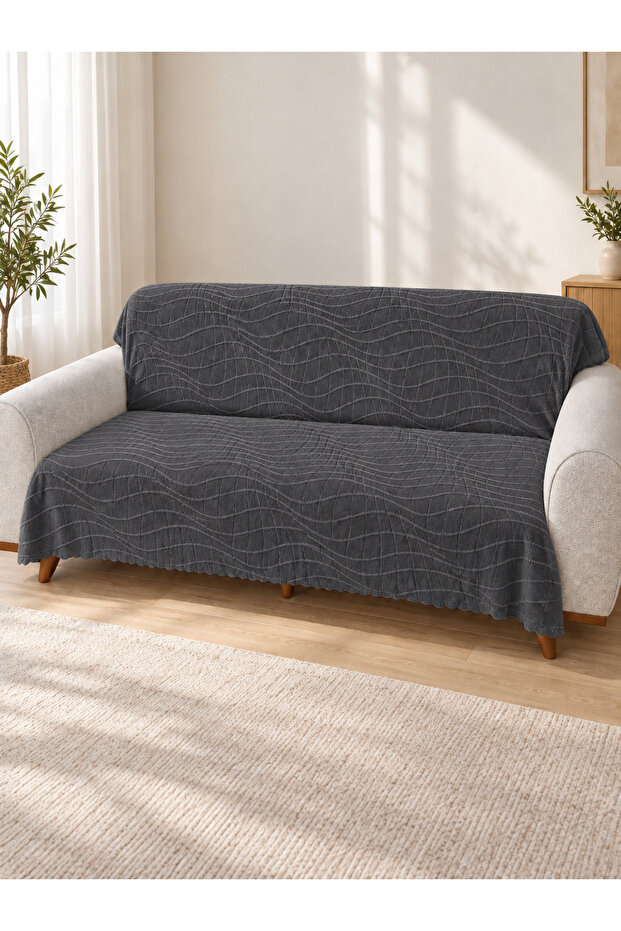 Premium Dot Based Wave Patterned Sofa Cover Sofa Bed Cover Textured Sponge-Free Sofa Wrap