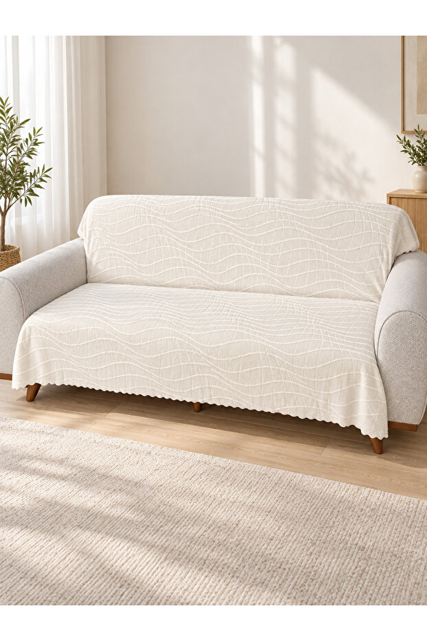 Premium Dot Based Wave Patterned Sofa Cover Sofa Bed Cover Textured Sponge-Free Sofa Wrap