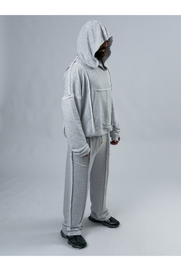 Design Dirty Stitched Hooded Gray Men's Set Coc3512