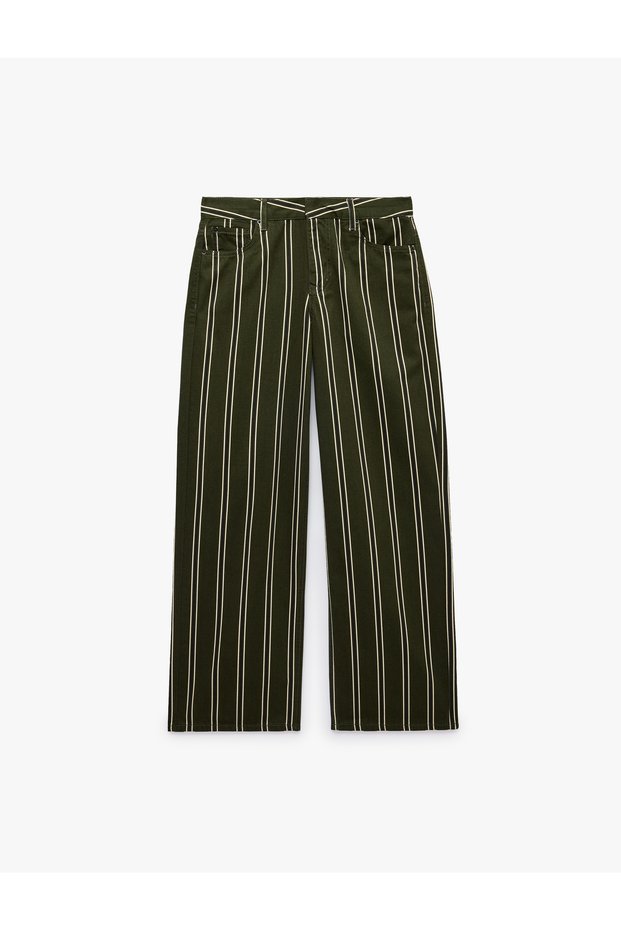 Comfortable Fit Cotton Pocketed Buttoned Low Waist Striped Baggy Trousers