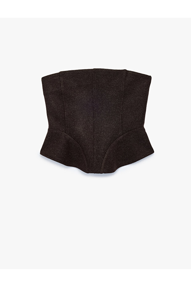 Strapless Collar Sleeveless Zippered Cashmere Corset Bustier