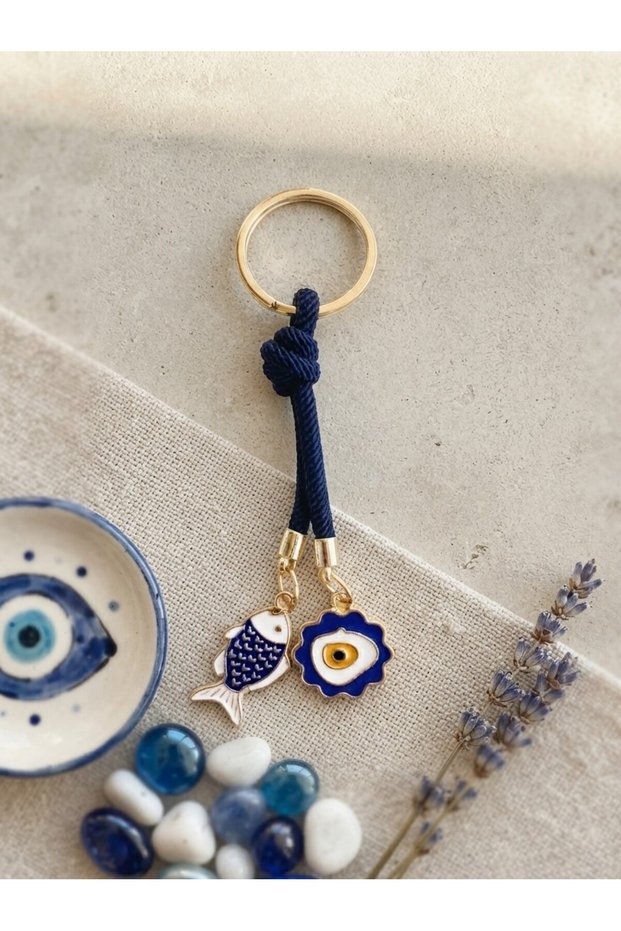 Nazar Beaded and Golden Yellow Detailed Bag Accessory, Luck Charm Bag Ornament, and (1 Piece Is Sent)