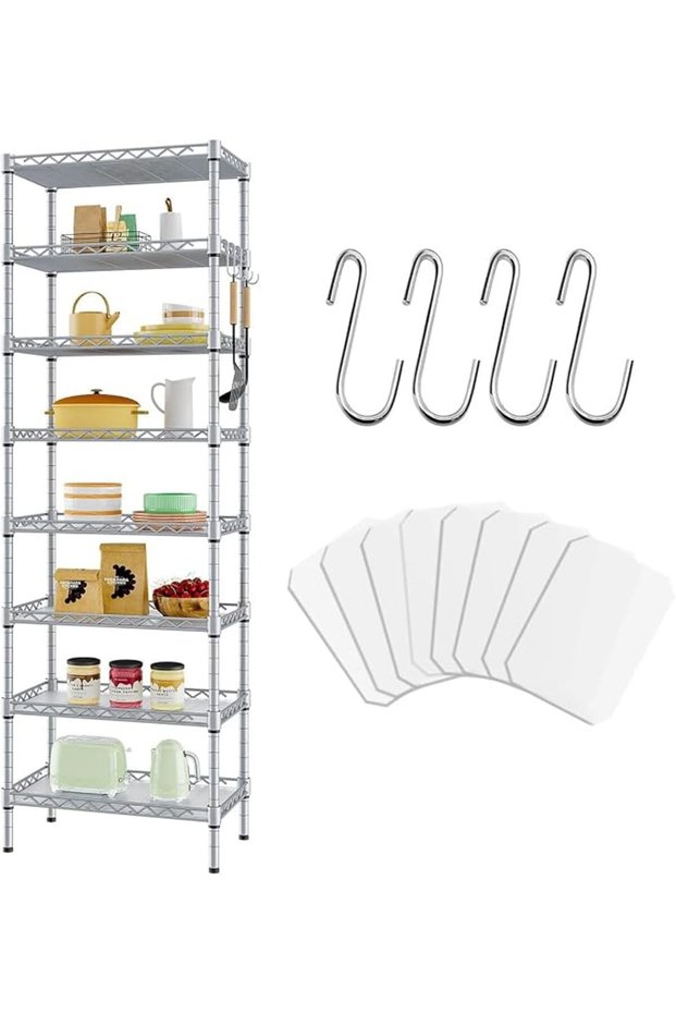8-Tier Shelving Unit,Adjustable,Two 4-Tier Storage Shelves(Silver)