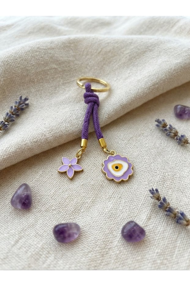 Evil Eye Beaded and Golden Yellow Detailed Bag Accessory, Luck Charm Bag Ornament and Keychain (1 Piece Is Sent)