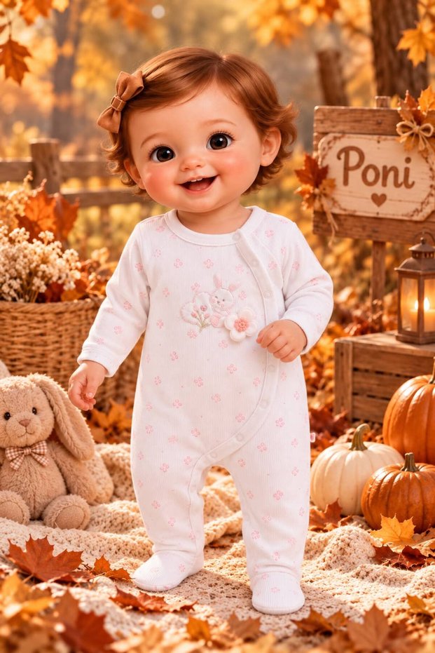 100% Cotton Baby Romper – Floral Rabbit Pattern, with Booties, Snap Fasteners, Pink / Ecru