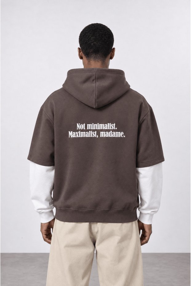 Men's Not Minimalist Printed Double Sleeve Oversize Zip Coffee