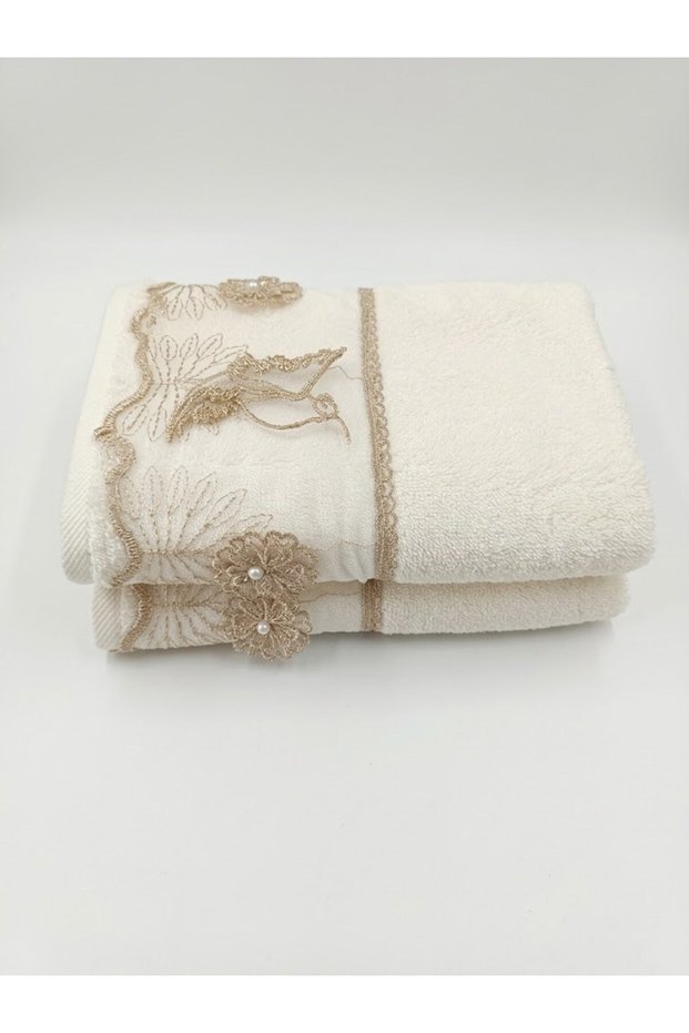 Guipure Towel 2 Pieces 50X90Cm - Dark Beige Guipure
