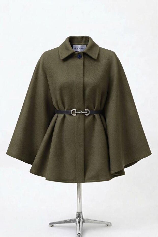 Cape Poncho Length 77cm Wool Cloth 2026002 Khaki