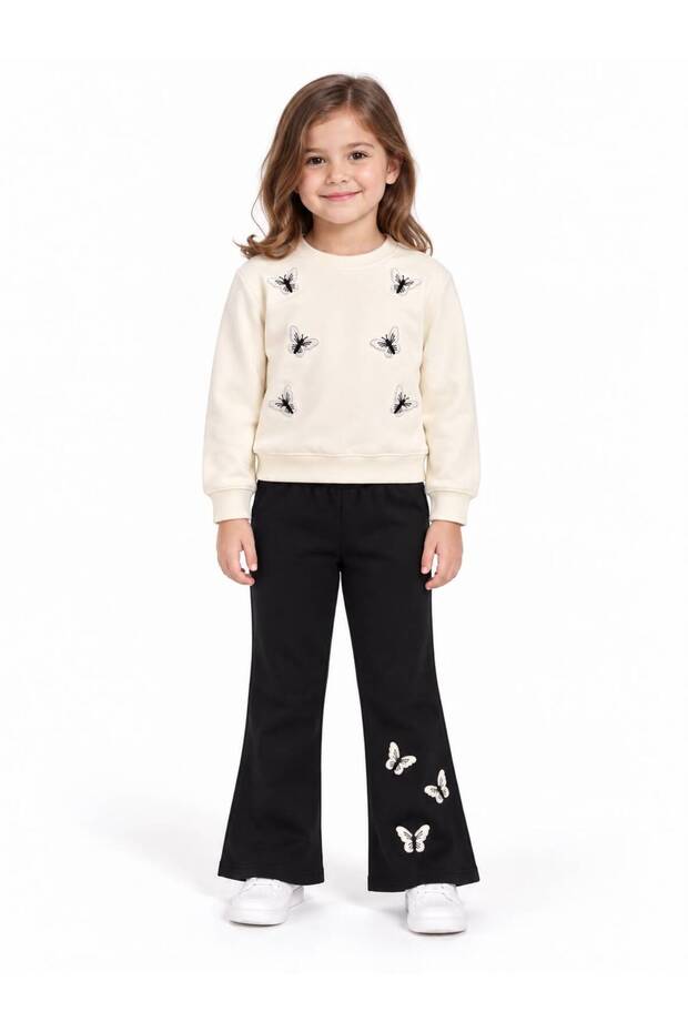 Girl's Butterfly Embroidered Soft Texture Trendy Tracksuit Set 2-7 Years Old