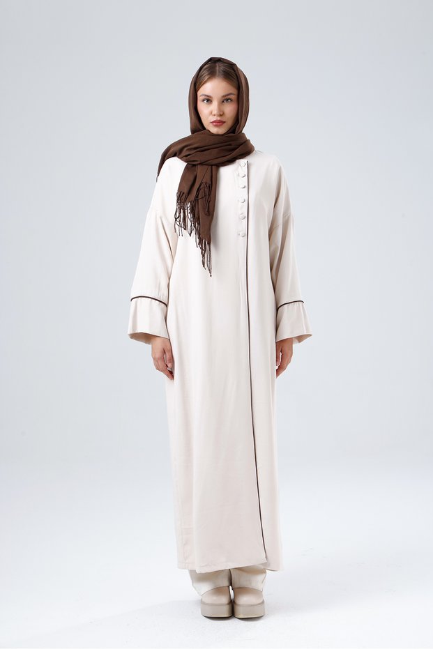 Women's Ferace Hicaz Ecru with Piping, Buttons and Pockets