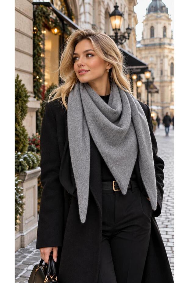 Gray Knitwear Triangle Shawl 145X55 cm