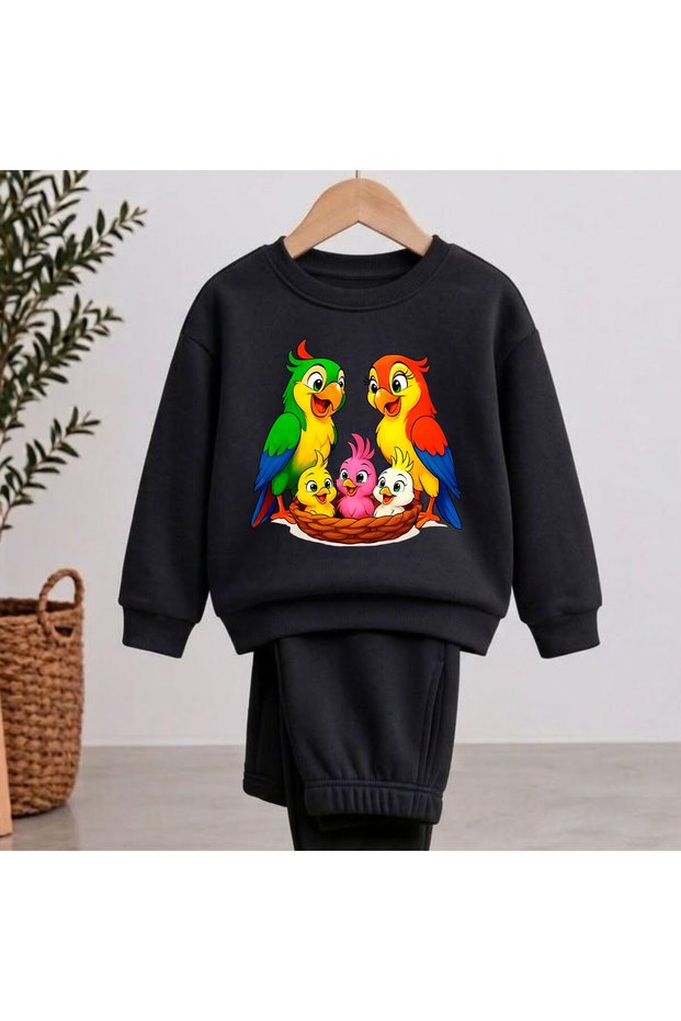 Team Sweatshirt Baby Parrot Family Printed Girls Boys Crew Neck Sweatshirt