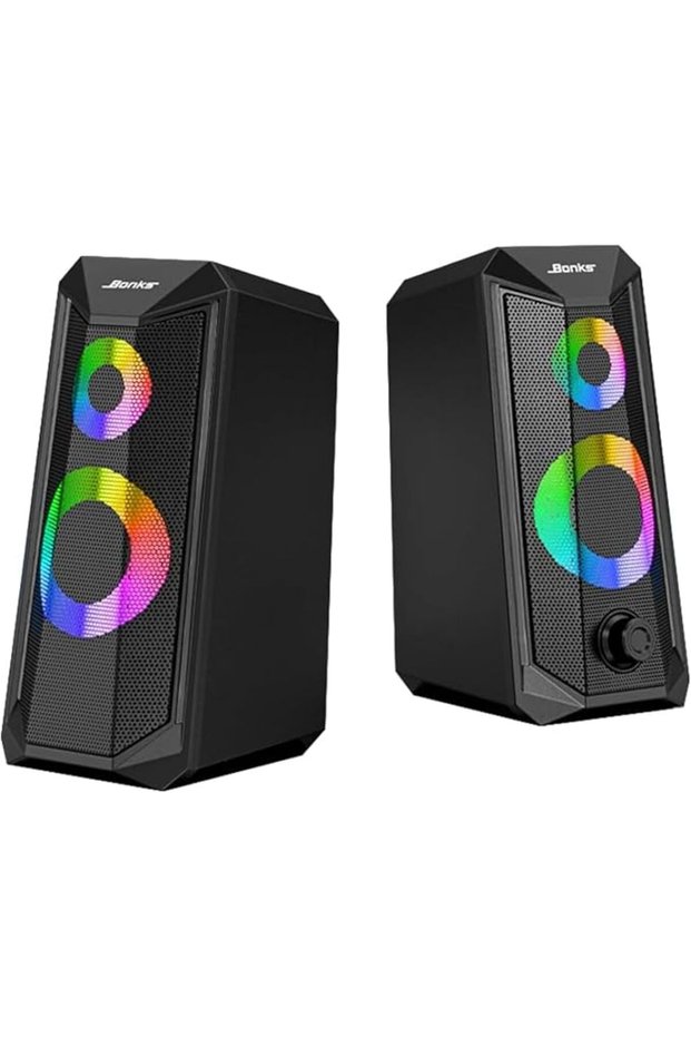 Desktop Computer Speaker Surround Sound 2.0 Stereo,Classic Solid Wood PC Speakers,Two Linking Method