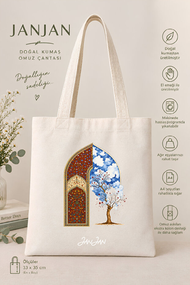 Canvas Tote Shoulder Bag Women's Daily Handbag Suitable for A4 Size Handmade Natural Fabric Large Tote Bag