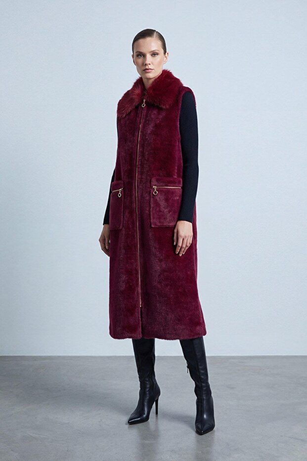 Women's Fur Look Zippered Long Vest 15291