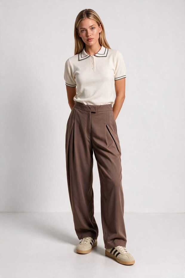 Pleated Polyviscon Trousers Lby0104 Mink