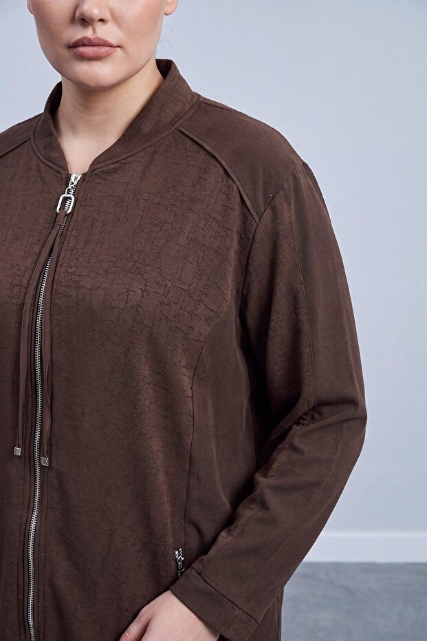 Women's Plus Size Zipper Pocket Jacket Pants Set 19297