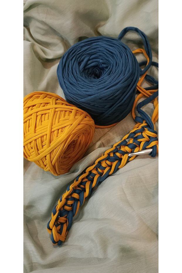 Combed Cotton Thread Set of 2 (300-400g Each) Color-Blue Tone/Mustard Tone