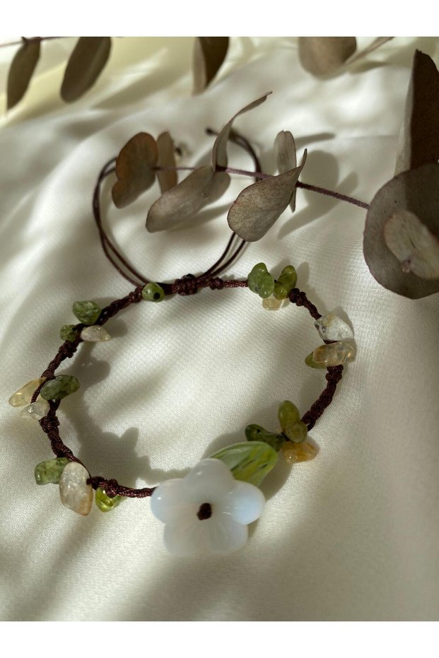 Glass Flower Real Cracked Natural Stone String Bracelet