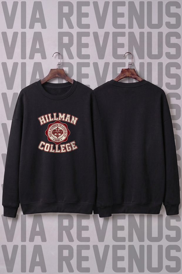 Hillman College Printed Wide Fit Crew Neck 100% Cotton Basic Sweatshirt