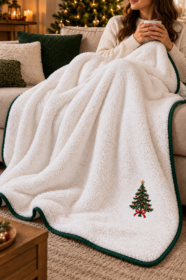 New Year's Special Embroidered White Tv Blanket – Soft and Warm with Colorful Stripes 150X200 cm