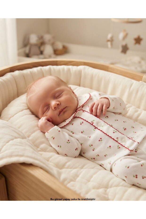 Baby Girl Seasonal Thin Cherry Printed Ribbed Newborn 0-3 Months Pajama Set