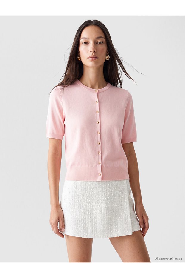 Alita City Lcw Everyday Pink Knitwear Plain Women's Cardigan with a Difference