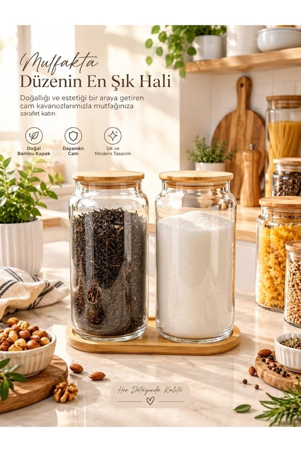 2-Piece 1400 ml Vacuum Glass Food Jar with Bamboo Lid and Stand – with Gift Tag