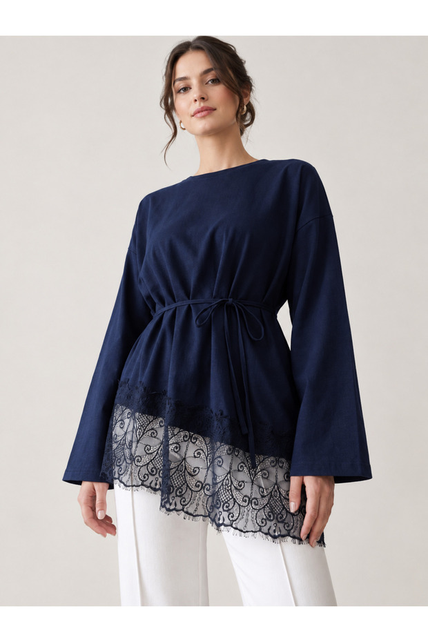 Women's Lace Detailed Belted Modal Tunic