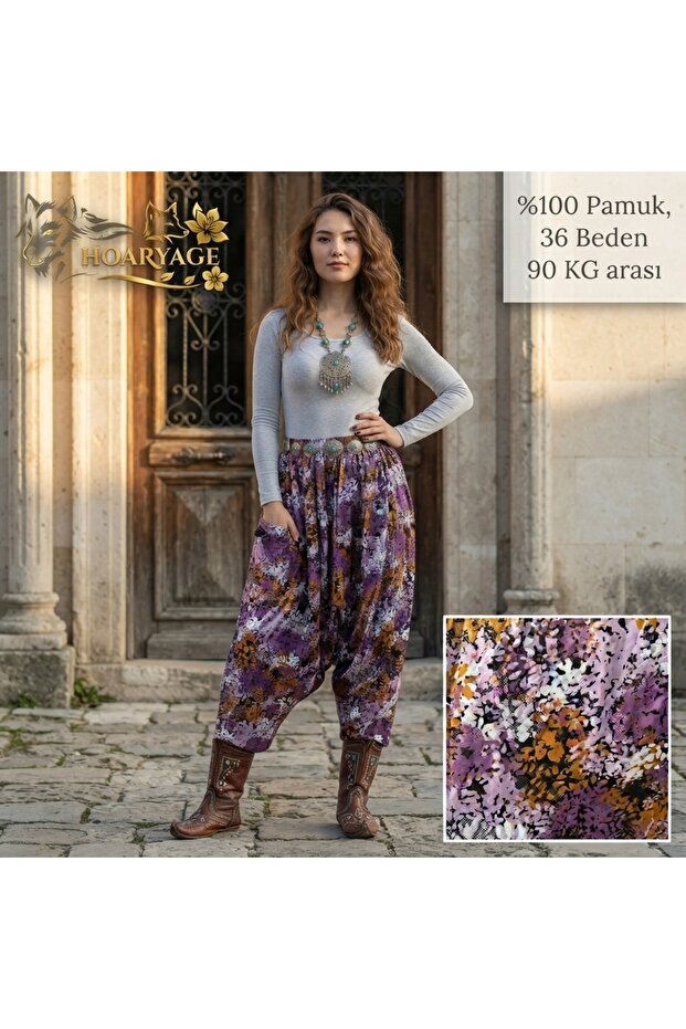 Authentic Village Salwar 100% Cotton Viscose Floral Patterned Comfortable Cut Women's Salwar with Net 36 Size 90 kg