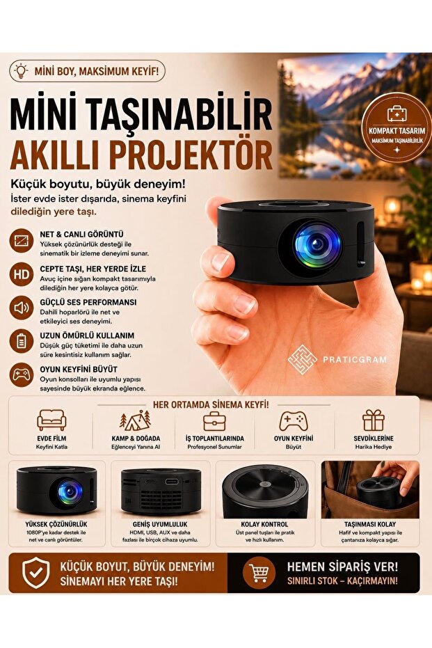 Mini Taşınabilir Akıllı Projektör