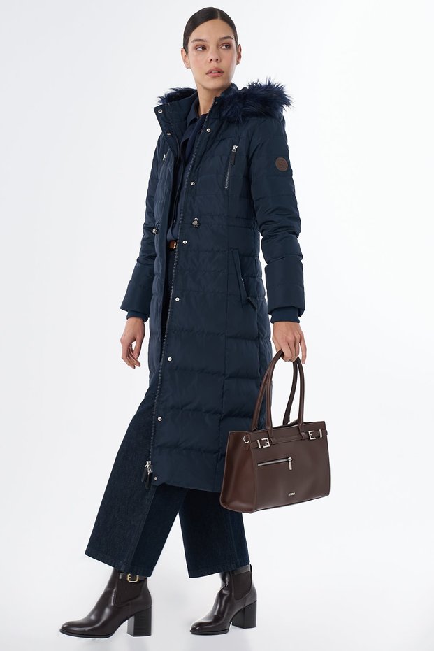 Goose down Filled Coat with Pocket Detail Navy Blue
